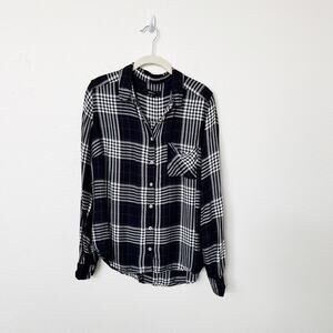 [Forever 21+] Navy Blue White Plaid Flannel Button Down Shirt Relaxed Fit Sz 1X